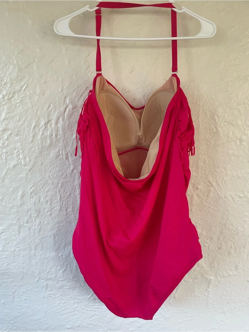 Swimsuits for All pink halter 1 piece swimsuit, lightly padded, fringe detail;20